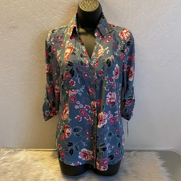 🆕 iZByer Blue Floral Blouse - Picture 1 of 9